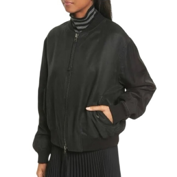 VINCE Classic Sleek Linen Blend Cropped Black Bomber Jacket Womens Size S - Picture 5 of 12